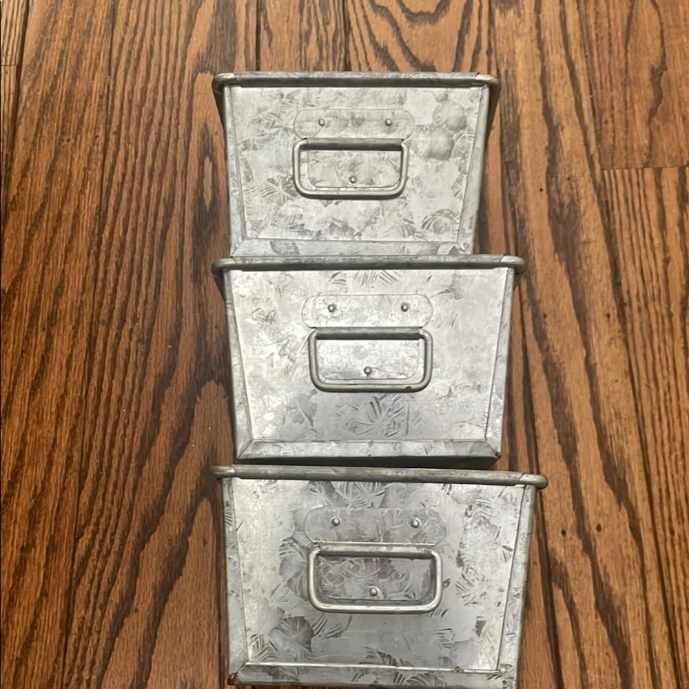 Set of Four Silver Metal Storage Bins